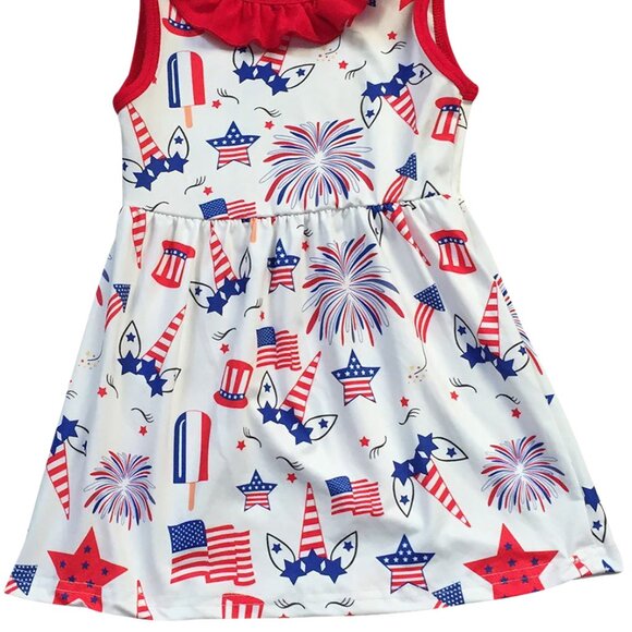 Little Girl Toddler Sleeveless Unicorn Fireworks American Flag USA 4th Of july - Picture 3 of 4
